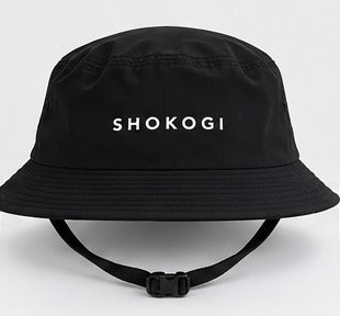 SHOKOGI surf hat, black, with chin strap