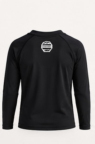 The Shokogi kids' lycra in black, back (AI illustration)