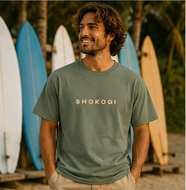 SHOKOGI tee, Equilibrium Green, front